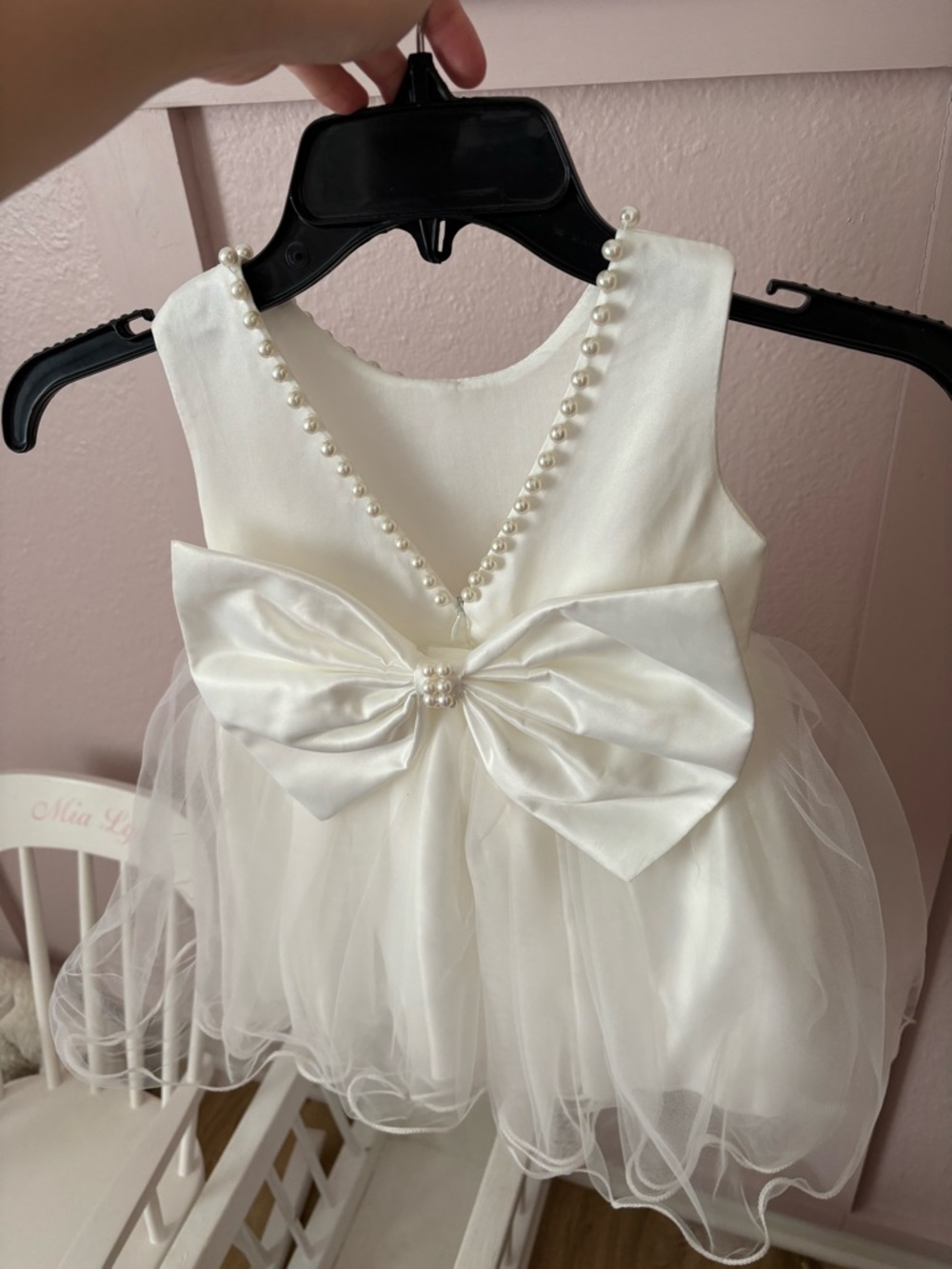Ivory Pearl-Trim Bow flower girl Dress